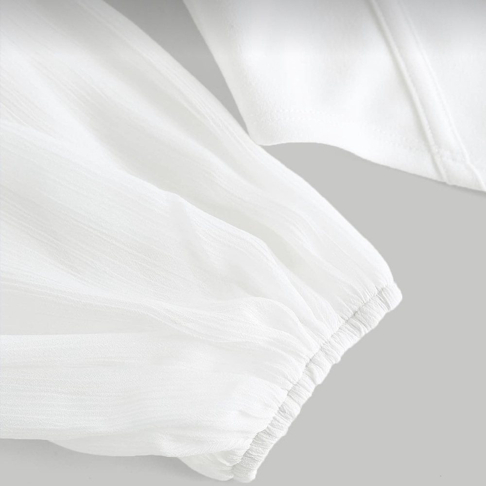 Cowl Neck Corset Chiffon-Like Lantern Sleeve Off Shoulder Top - Picture 3 of 4